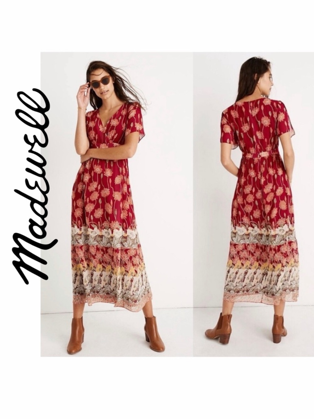 Madewell Maxi Dress Tulip Sleeves in‎ Tall Flower Sz 4 Boho chic Romance Core